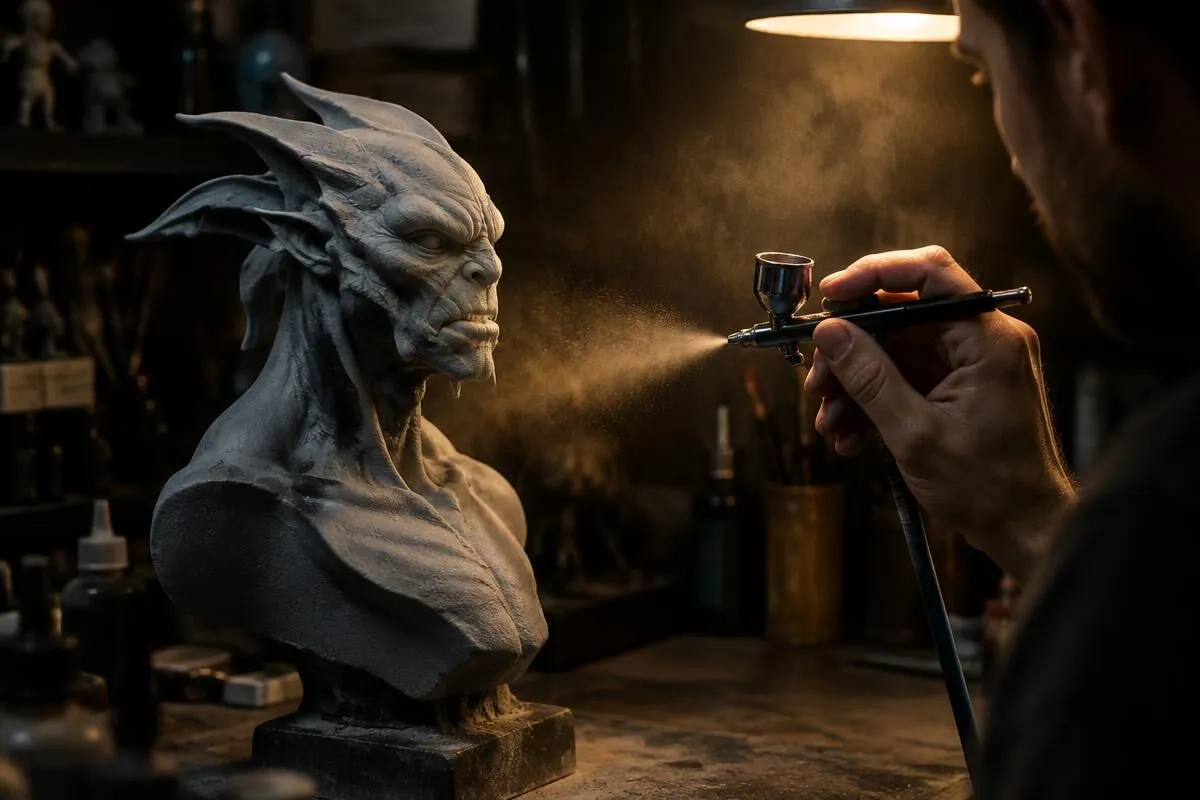 Airbrushing a primed creature bust
